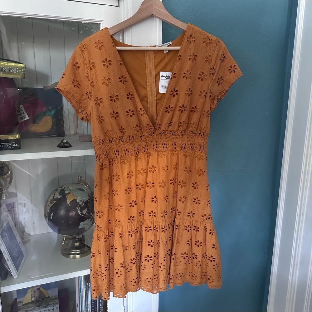 NWT Charlotte Russe Mustard Floral Eyelet Dress